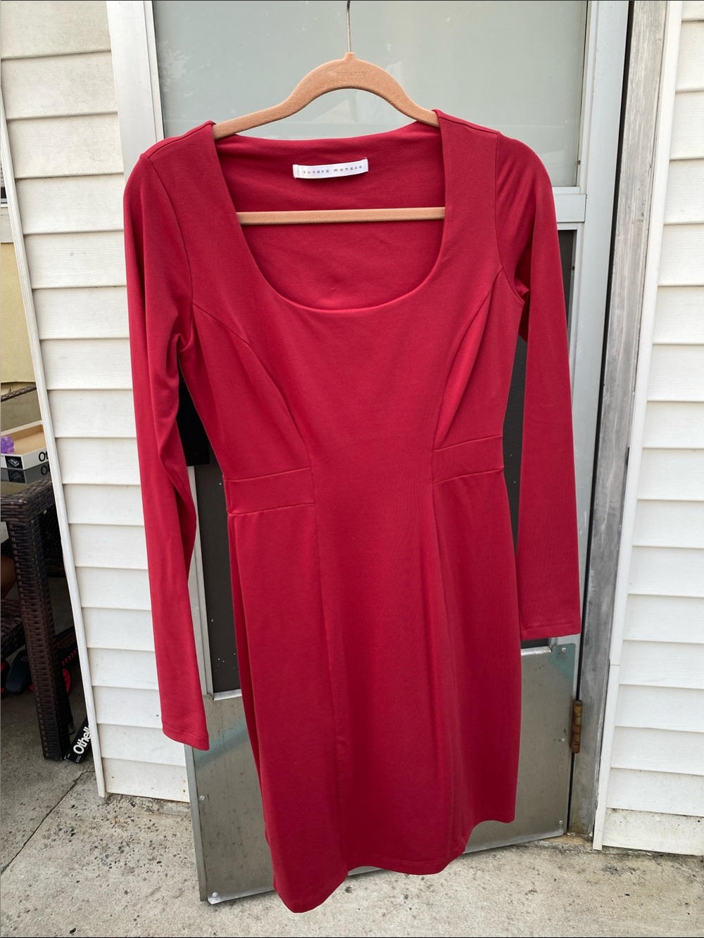 Susana Monaco Long Sleeve Scoop Neck Red Dress